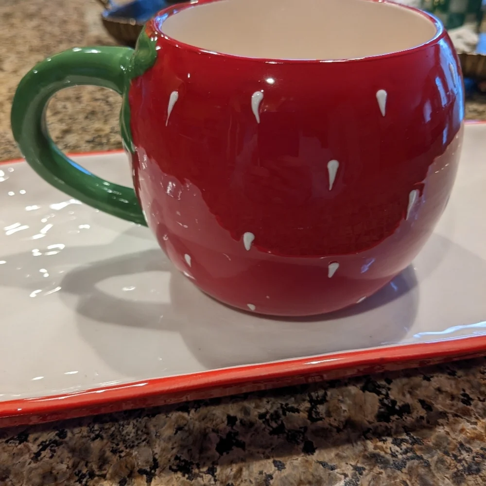 Strawberry Glazed Mug Ceramic Coffee Tea Whimsical Woodland Spring Shortcake
